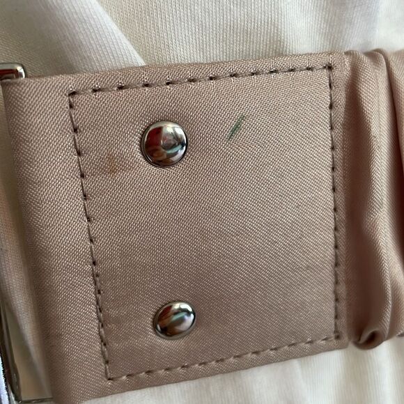 Tan satin wrapped ruched elastic belt - Picture 2 of 5